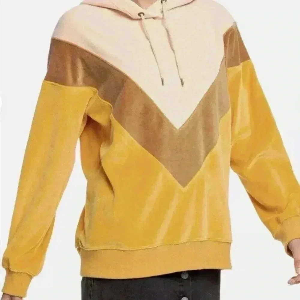 ROXY Velour Hoodie Golden Glow Yellow Chasing Waves Surf Beach Wear Women Size L